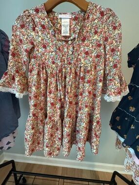 Bonnie Jean Floral Dress in Cream, Red & Green